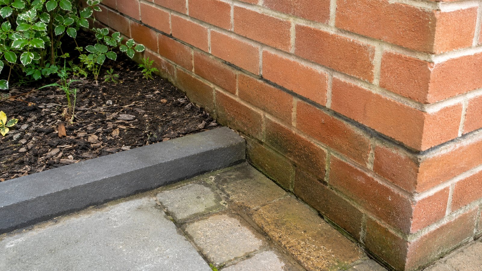 External ground level close to the damp-proof course of a brick wall